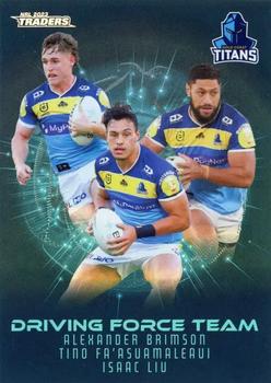 2023 NRL Traders Titanium - Driving Force Team Parallel Case Card #DFP05 Gold Coast Titans Front